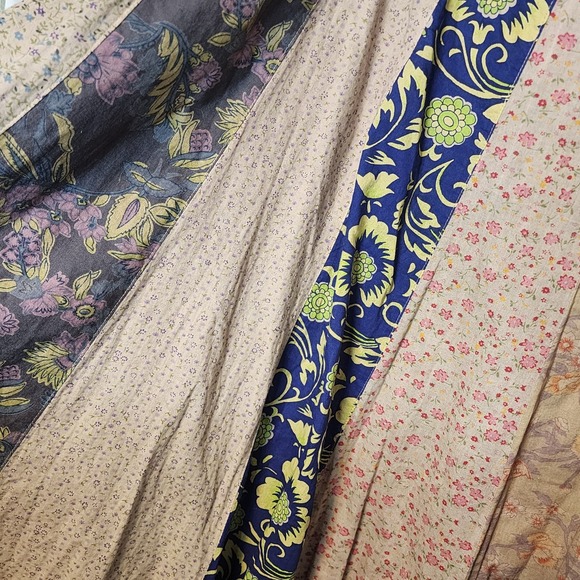 Blue Sky Mixed Patchwork Hippie Boho Cottagecore Festival Maxi Skirt Sz Large - Picture 9 of 13